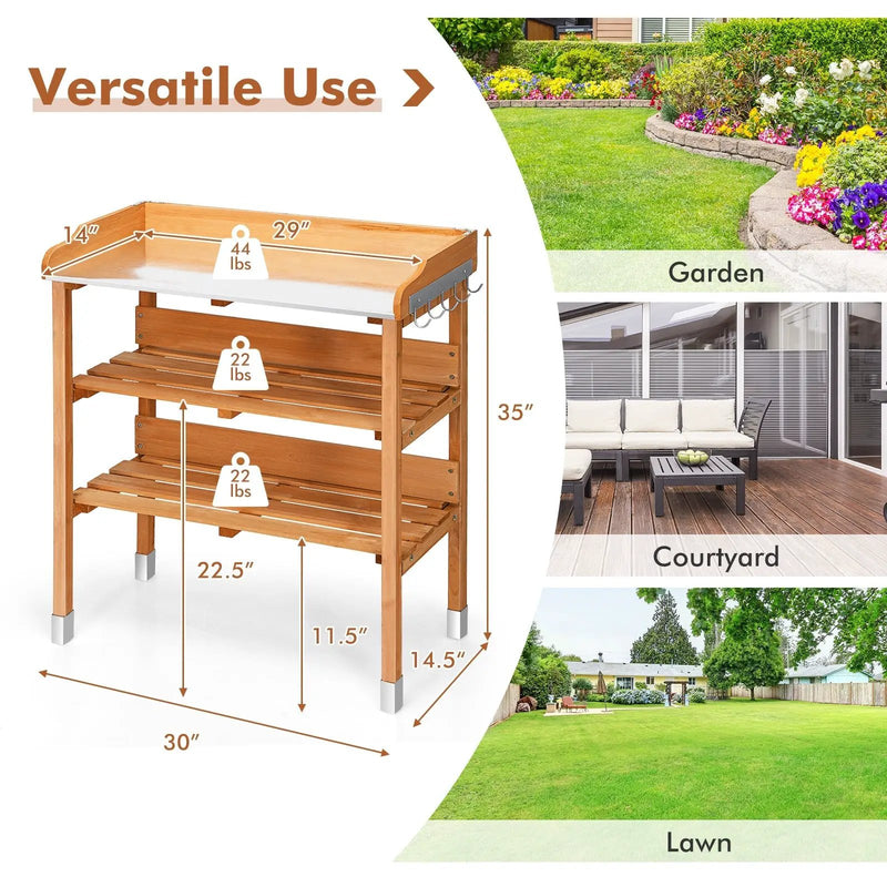 Garden Wooden Potting Bench Work Station with Hook by DirectDeals