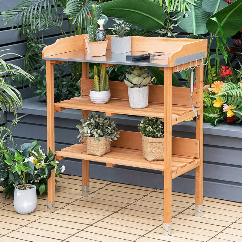Garden Wooden Potting Bench Work Station with Hook by DirectDeals