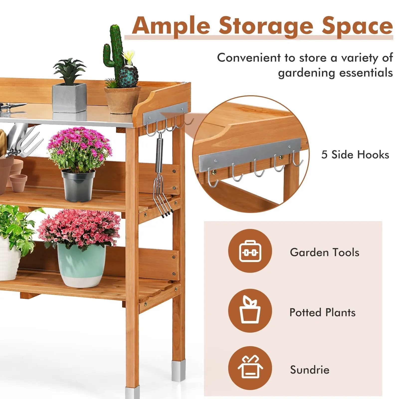 Garden Wooden Potting Bench Work Station with Hook by DirectDeals