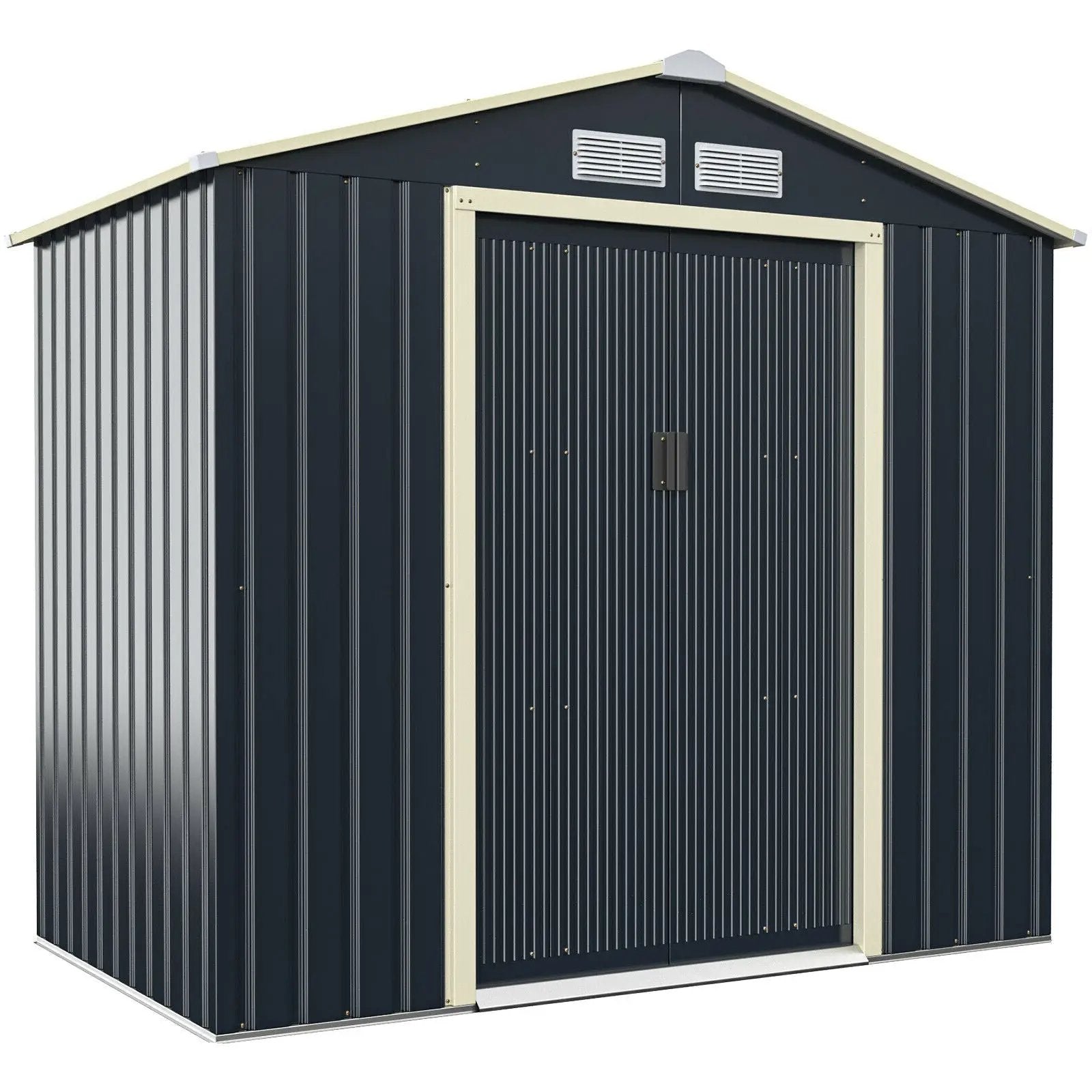 7 Feet x 4 Feet Metal Storage Shed with Sliding Double Lockable Doors-Gray by DirectDeals