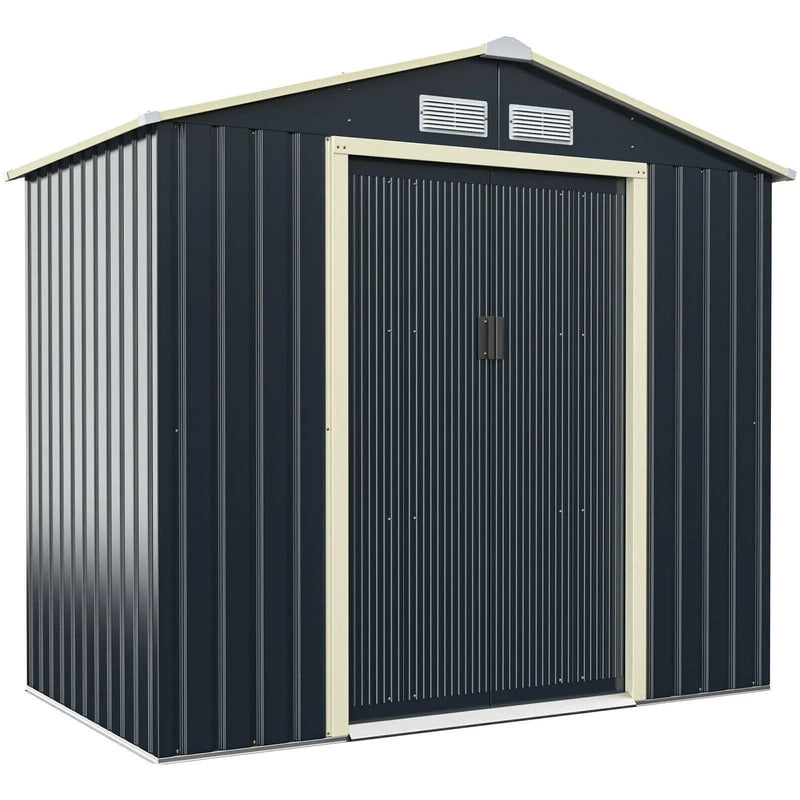 7 Feet x 4 Feet Metal Storage Shed with Sliding Double Lockable Doors-Gray by DirectDeals