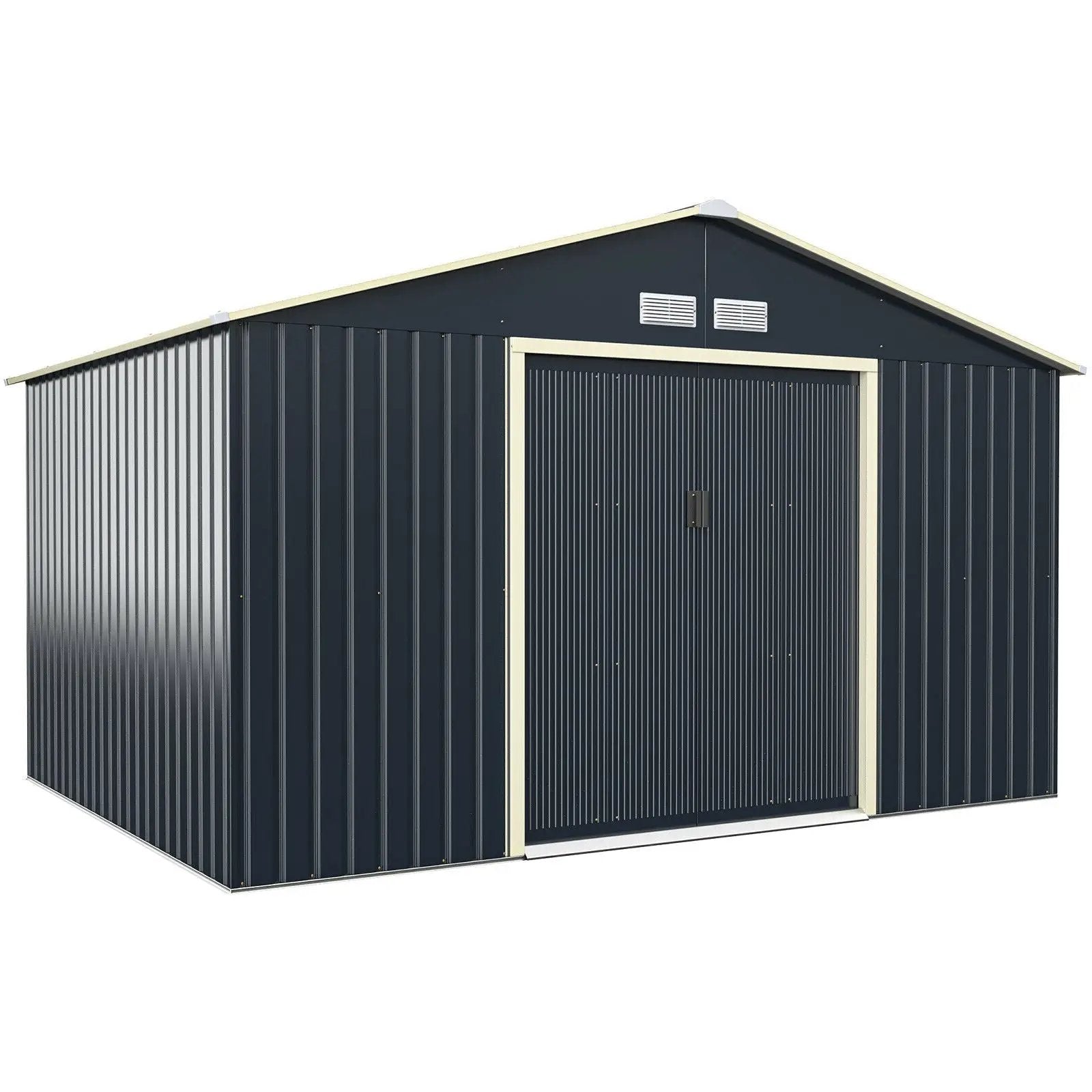 11 x 8 Feet Metal Storage Shed for Garden and Tools with 2 Lockable Sliding Doors-Gray by DirectDeals