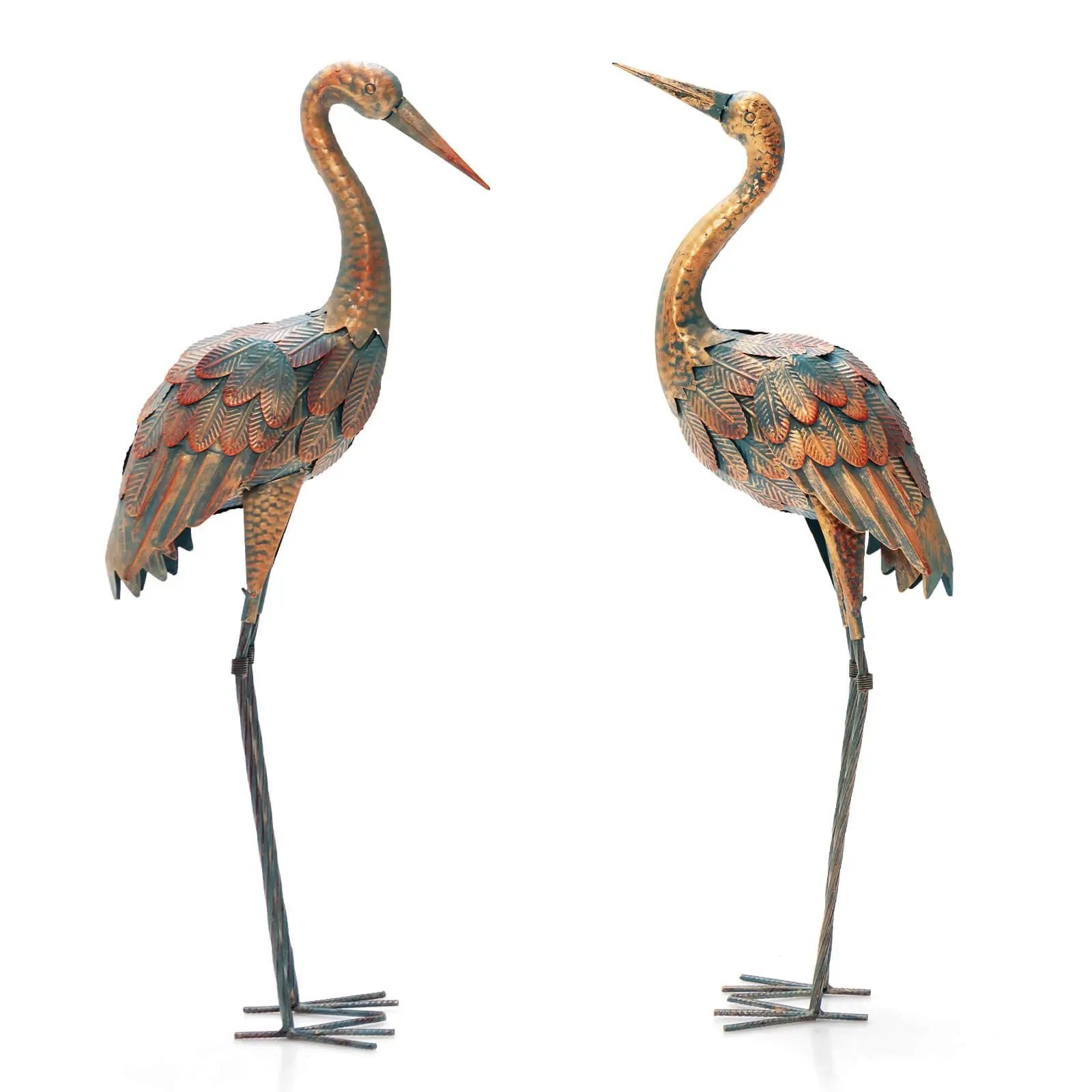 Set of 2 Crane Garden Statues Standing Metal Crane Sculptures Bird by DirectDeals