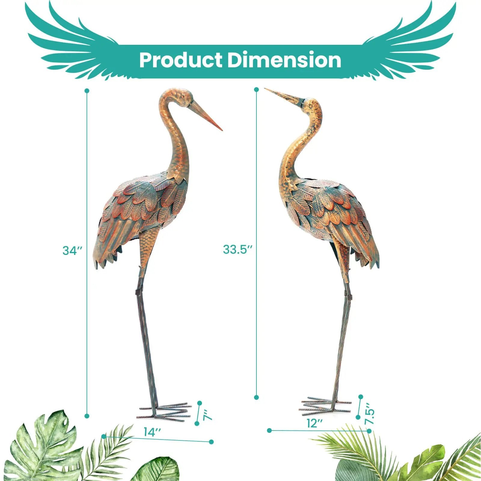 Set of 2 Crane Garden Statues Standing Metal Crane Sculptures Bird by DirectDeals