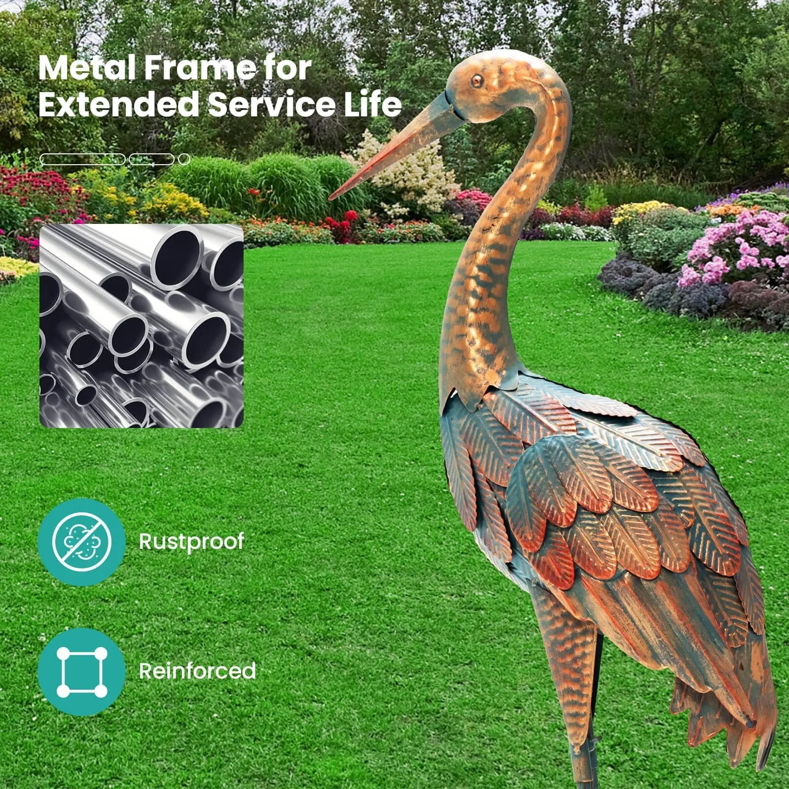 Set of 2 Crane Garden Statues Standing Metal Crane Sculptures Bird by DirectDeals