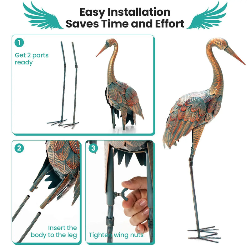Set of 2 Crane Garden Statues Standing Metal Crane Sculptures Bird by DirectDeals