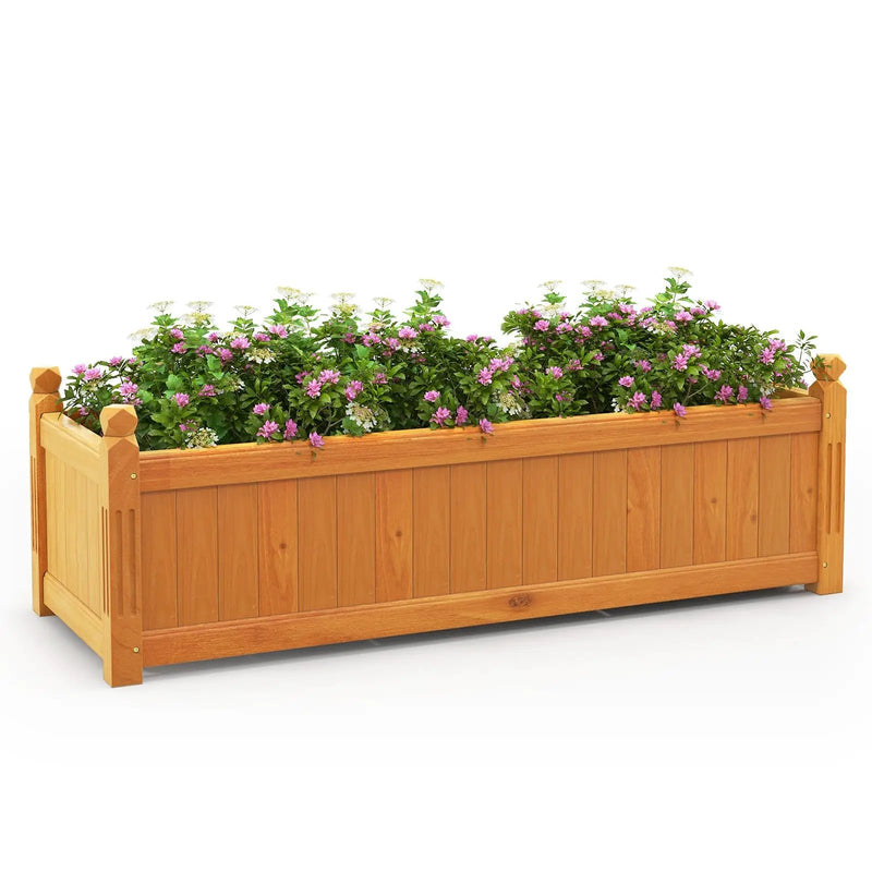 Wooden Rectangular Garden Bed with Drainage System-Natural by DirectDeals