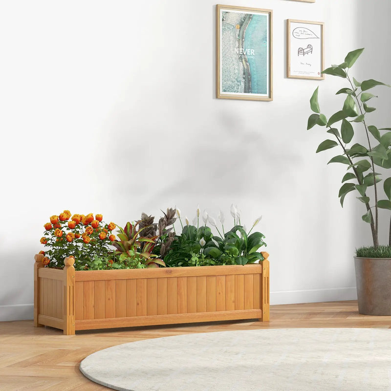 Wooden Rectangular Garden Bed with Drainage System-Natural by DirectDeals