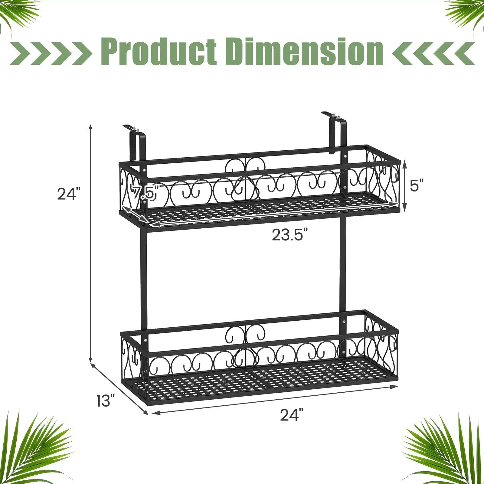 Flower Pot Holder with Adjustable Hooks and 2 Planter Baskets by DirectDeals