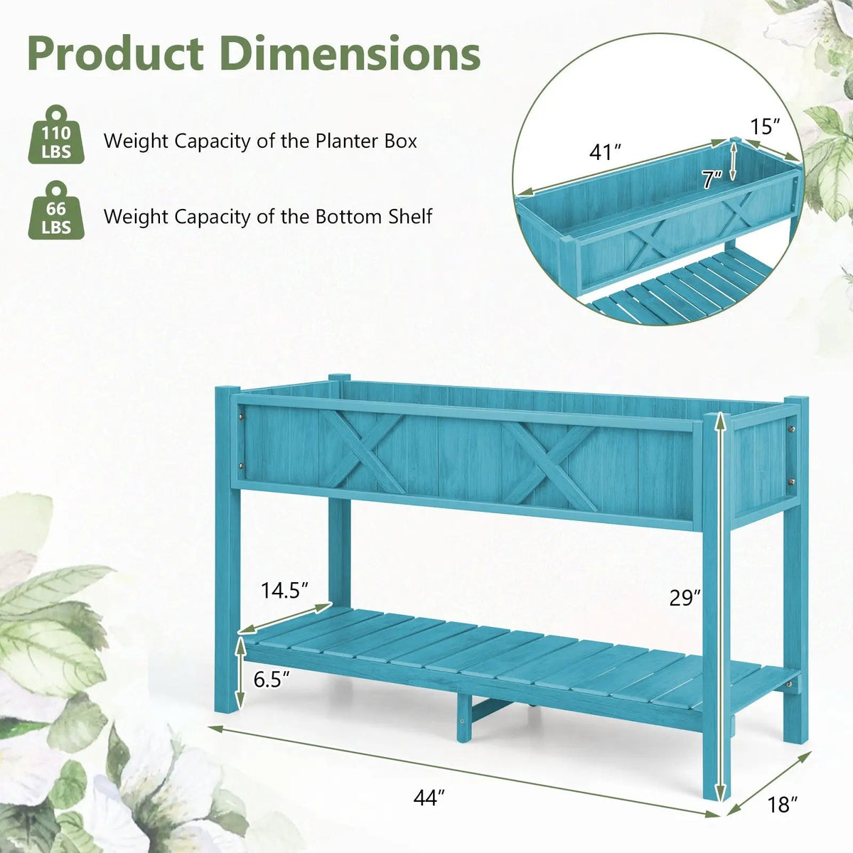 Poly Wood Elevated Planter Box with Legs Storage Shelf Drainage Holes by DirectDeals