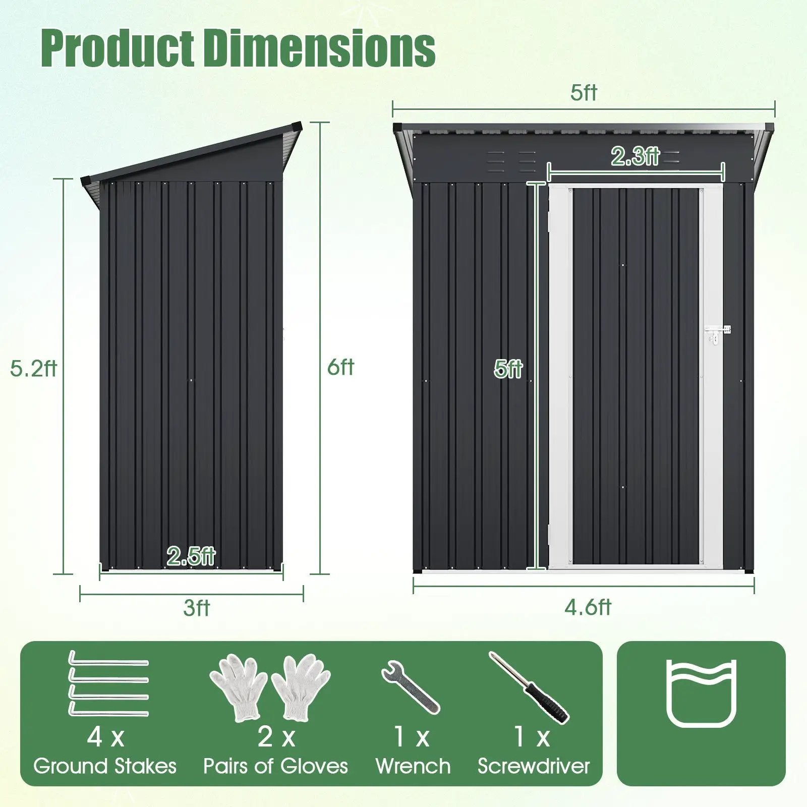 5 x 3 Feet Outdoor Storage Shed with Sloped Roof and Lockable Door-Gray by DirectDeals