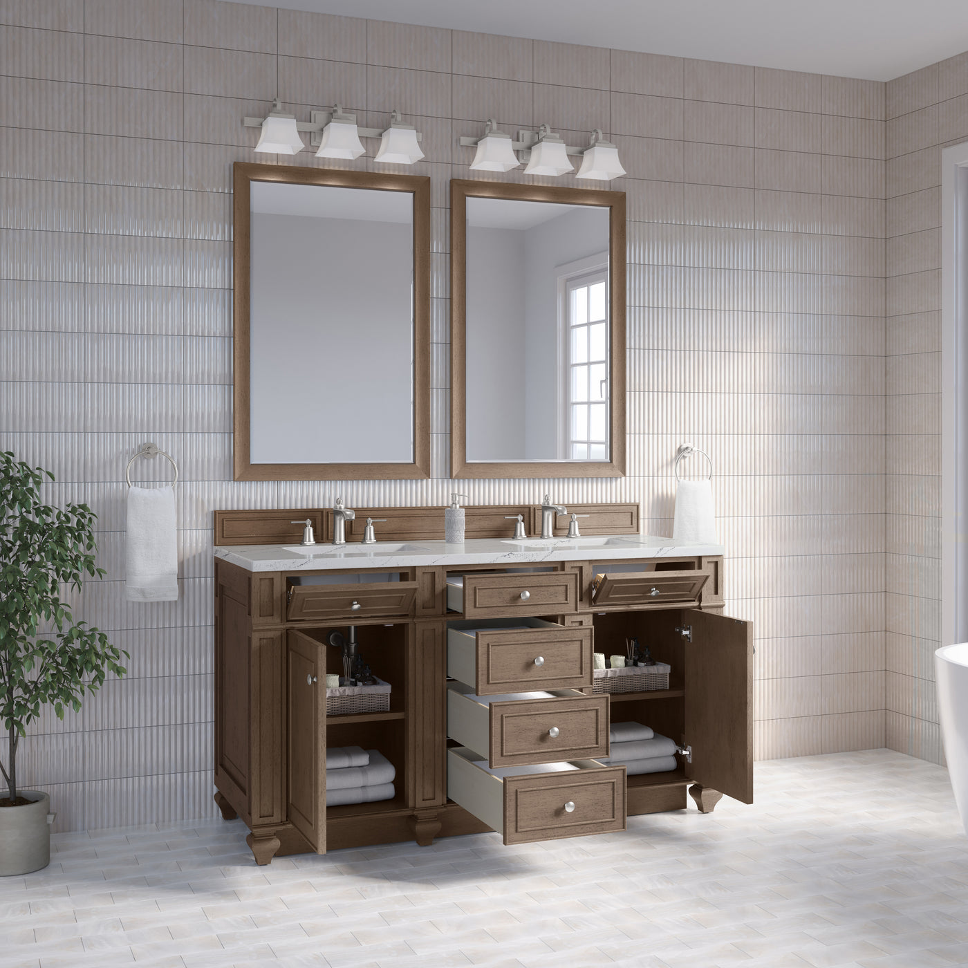 James Martin Bristol 60" Double Bathroom Vanity, Whitewashed Walnut by James Martin