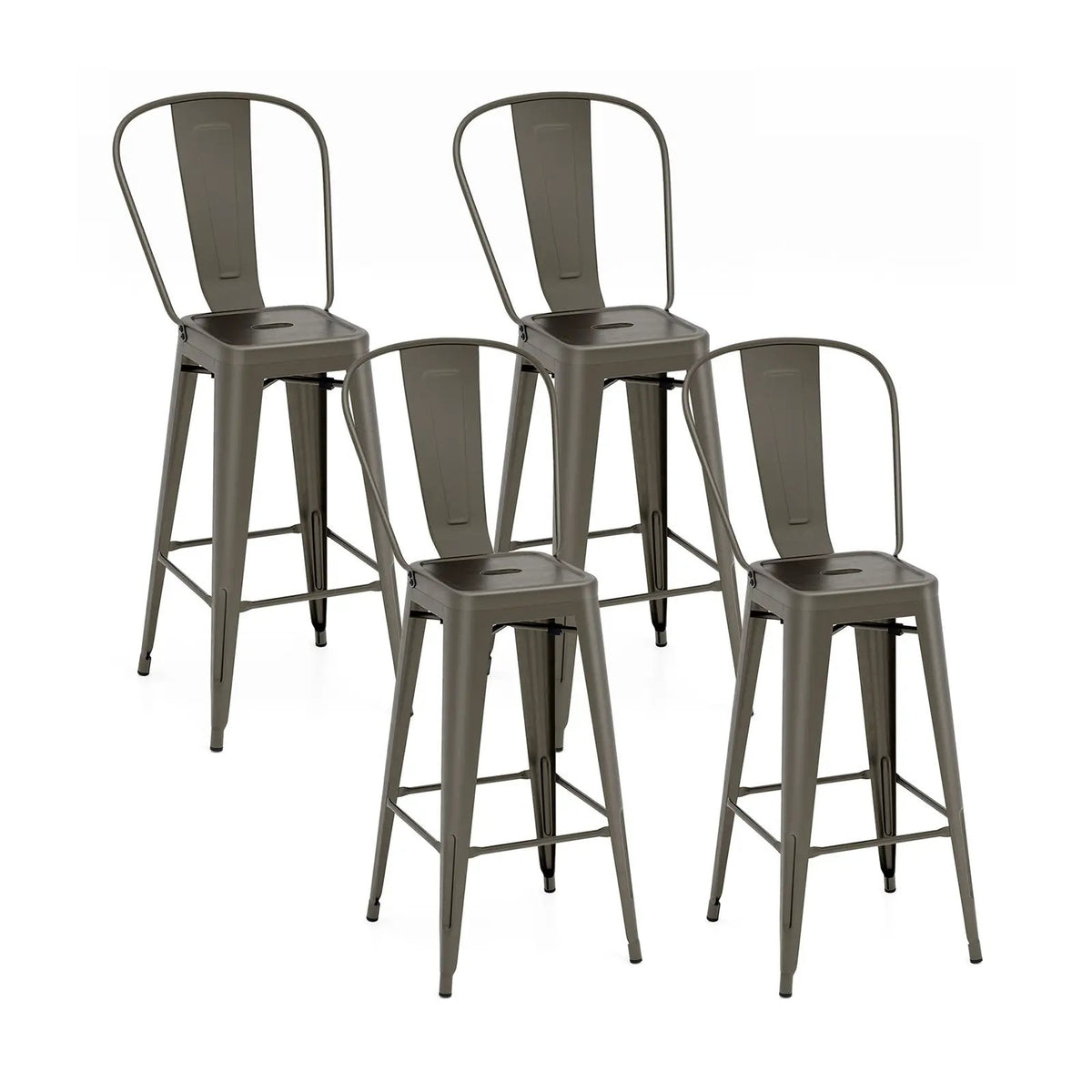 Set of 4 Bar Height Chairs Stackable Metal Bar Stools with Removable Backrest by DirectDeals