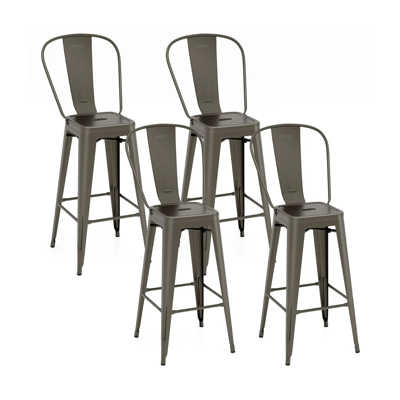 Set of 4 Bar Height Chairs Stackable Metal Bar Stools with Removable Backrest by DirectDeals