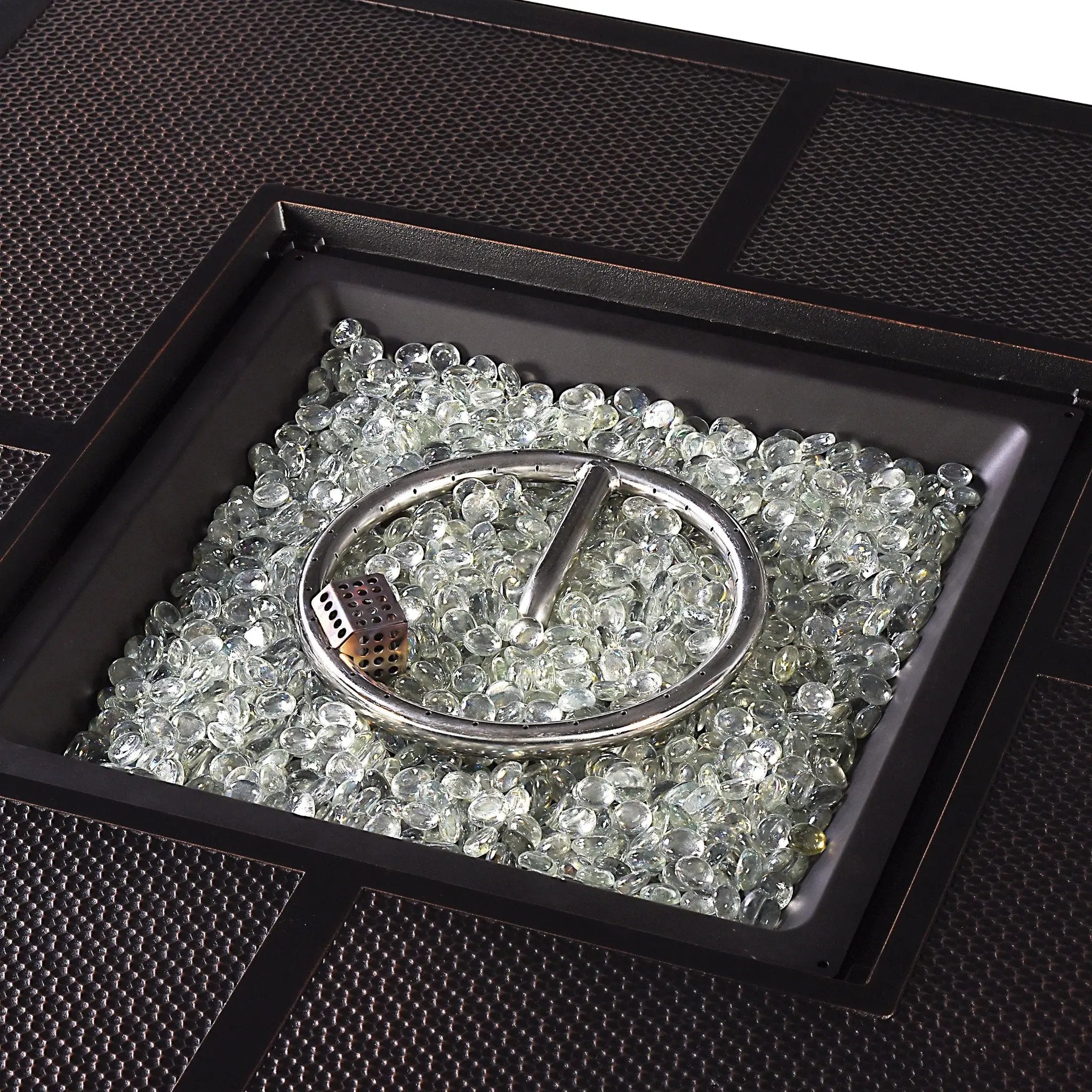Black Aluminum Fire Table Set with Four Club Chairs by Sharicks