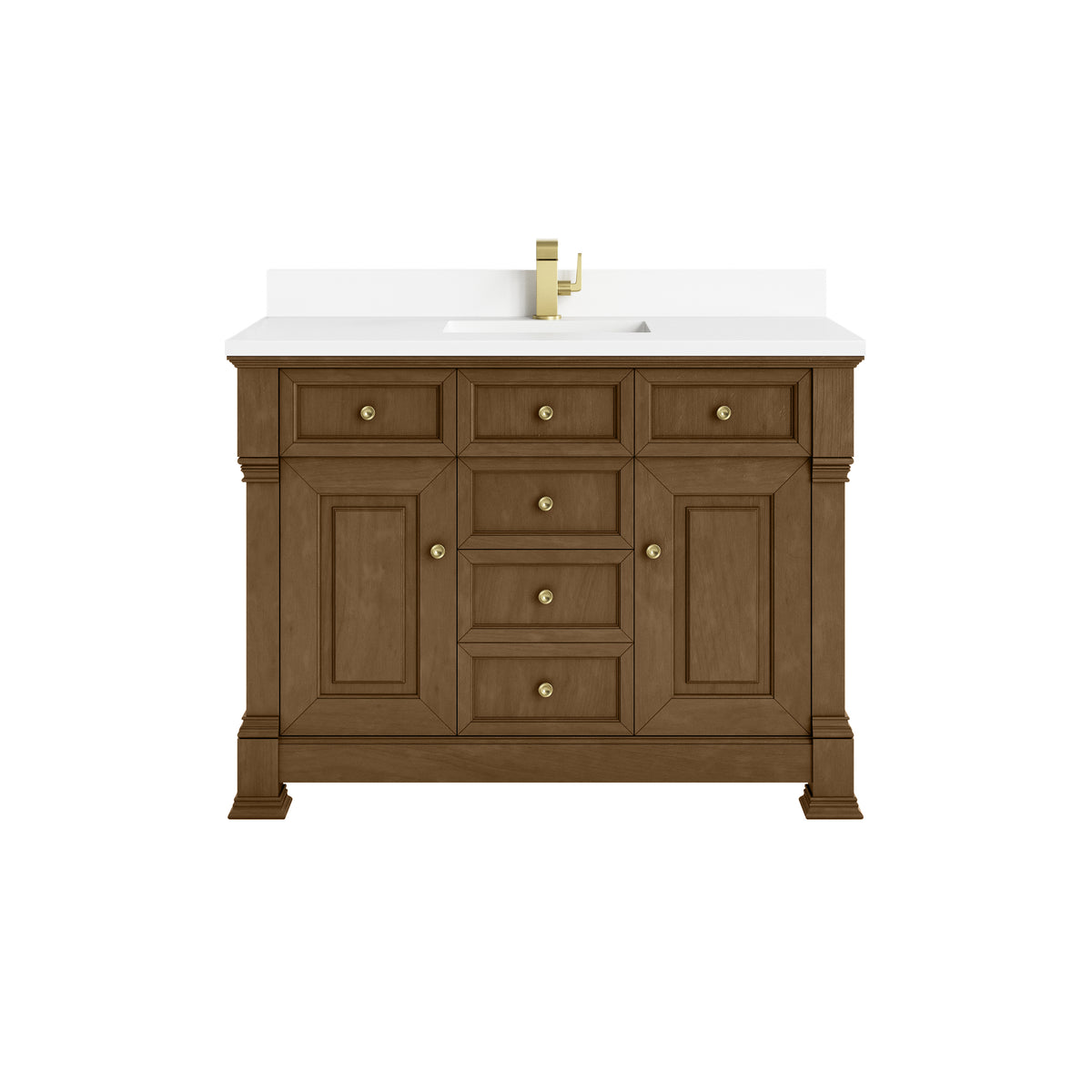 James Martin Brookfield 48" Single Bathroom Vanity, Honey Oak with White Zeus (Single Hole, with Backsplash) countertop