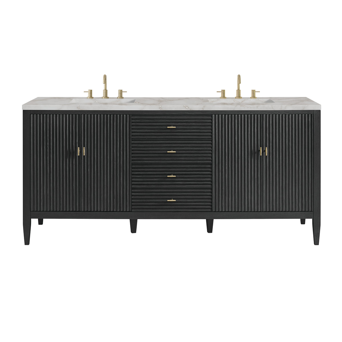 James Martin Myrrin 72" Double Bathroom Vanity, Carbon Oak with Victorian Silver countertop