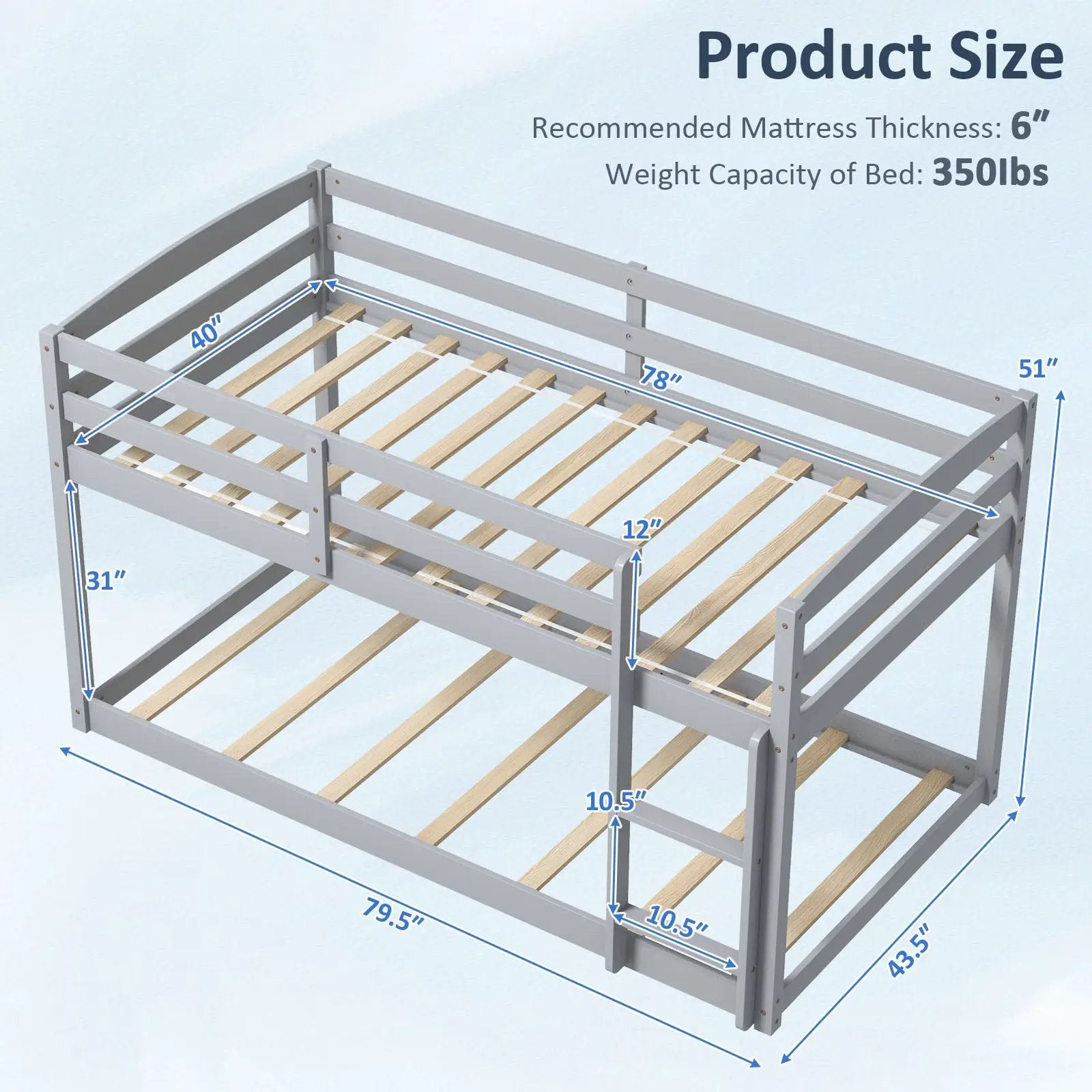Twin Size Bunk Bed with High Guardrails and Integrated Ladder by DirectDeals