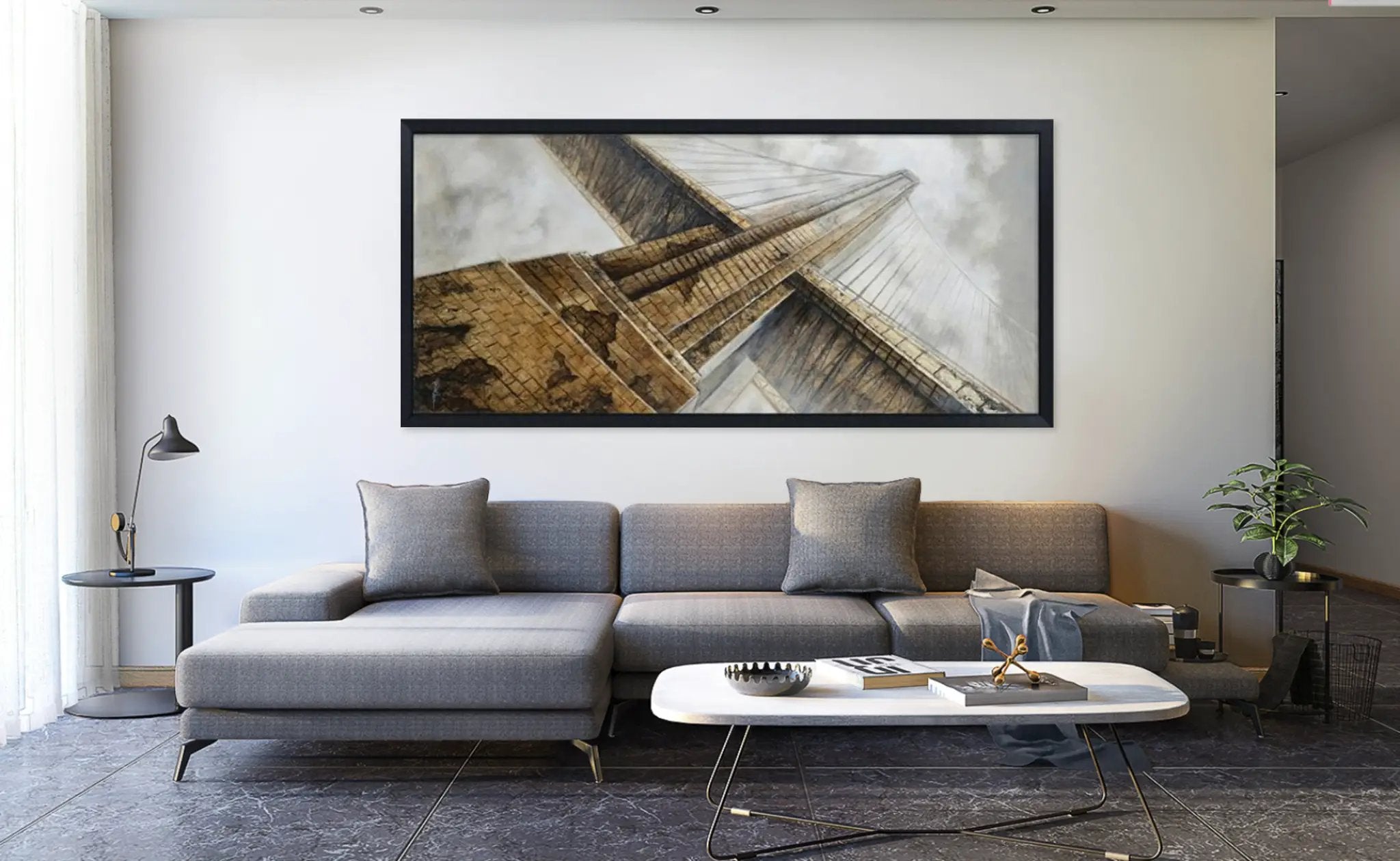 Hand Painted Acrylic and Foam 3D Wall Art Golden Gate Bridge 32 x 71 Rectangular Canvas with a Black Wooden Frame by Sharicks