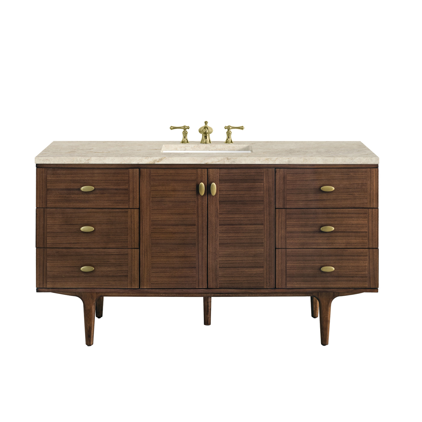 James Martin Amberly 60" Dual Mount Single Bathroom Vanity, Mid-Century Walnut by James Martin