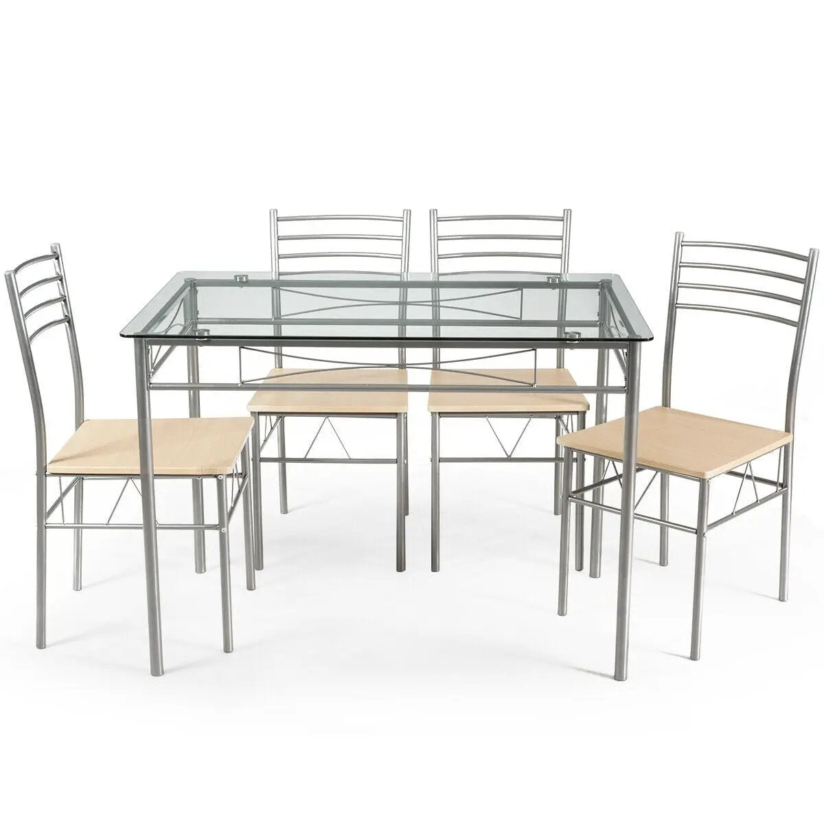5 Pieces Dining Set Glass Table and 4 Chairs by DirectDeals