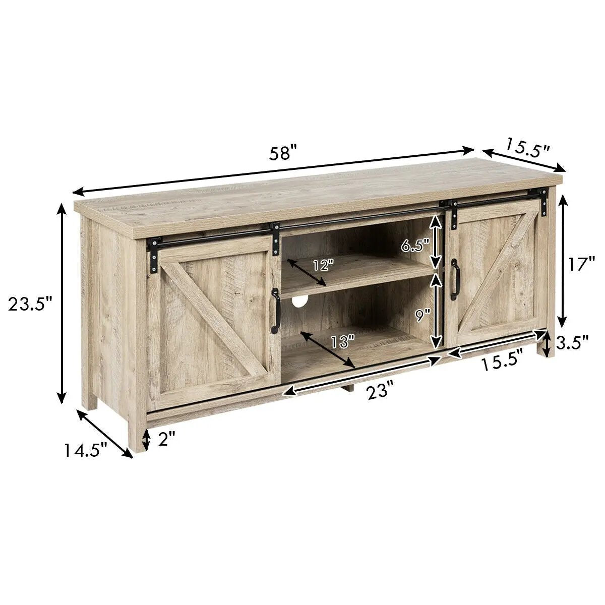 TV Stand Media Center Console Cabinet with Sliding Barn Door by DirectDeals