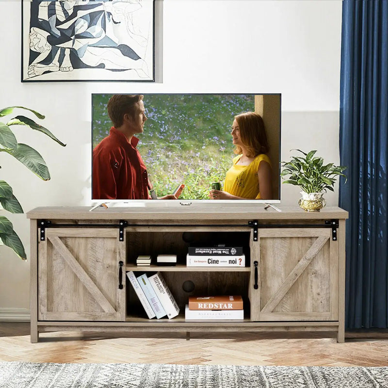 TV Stand Media Center Console Cabinet with Sliding Barn Door by DirectDeals