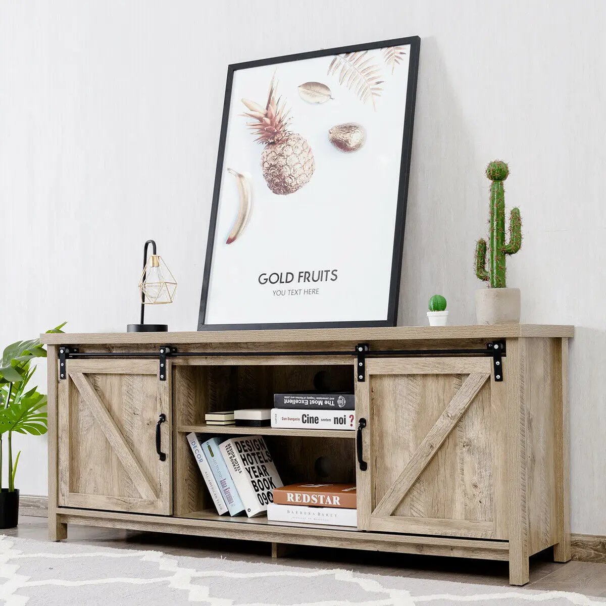 TV Stand Media Center Console Cabinet with Sliding Barn Door by DirectDeals