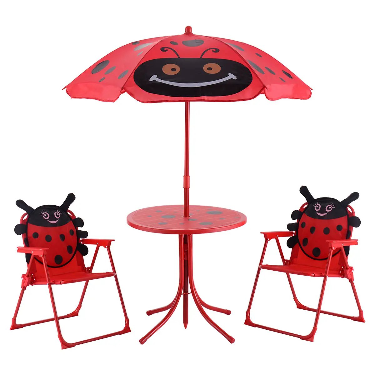 Kids Patio Folding Table and Chairs Set Beetle with Umbrella by DirectDeals
