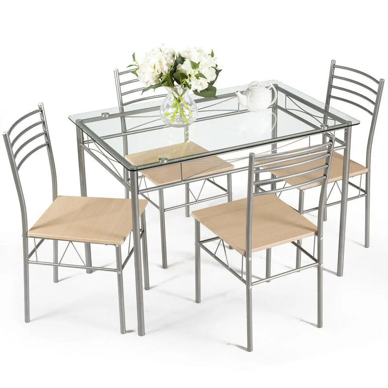 5 Pieces Dining Set Glass Table and 4 Chairs by DirectDeals