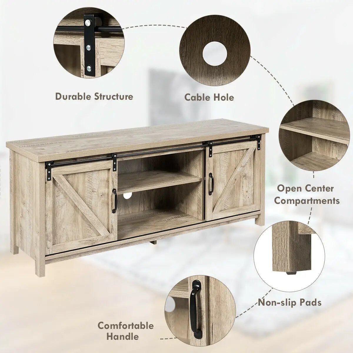 TV Stand Media Center Console Cabinet with Sliding Barn Door by DirectDeals