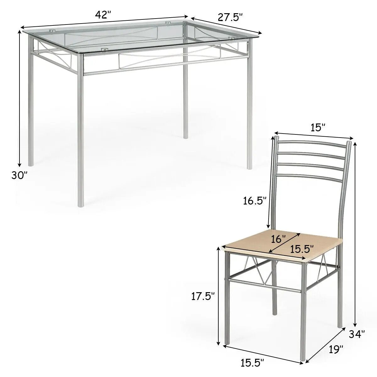 5 Pieces Dining Set Glass Table and 4 Chairs by DirectDeals