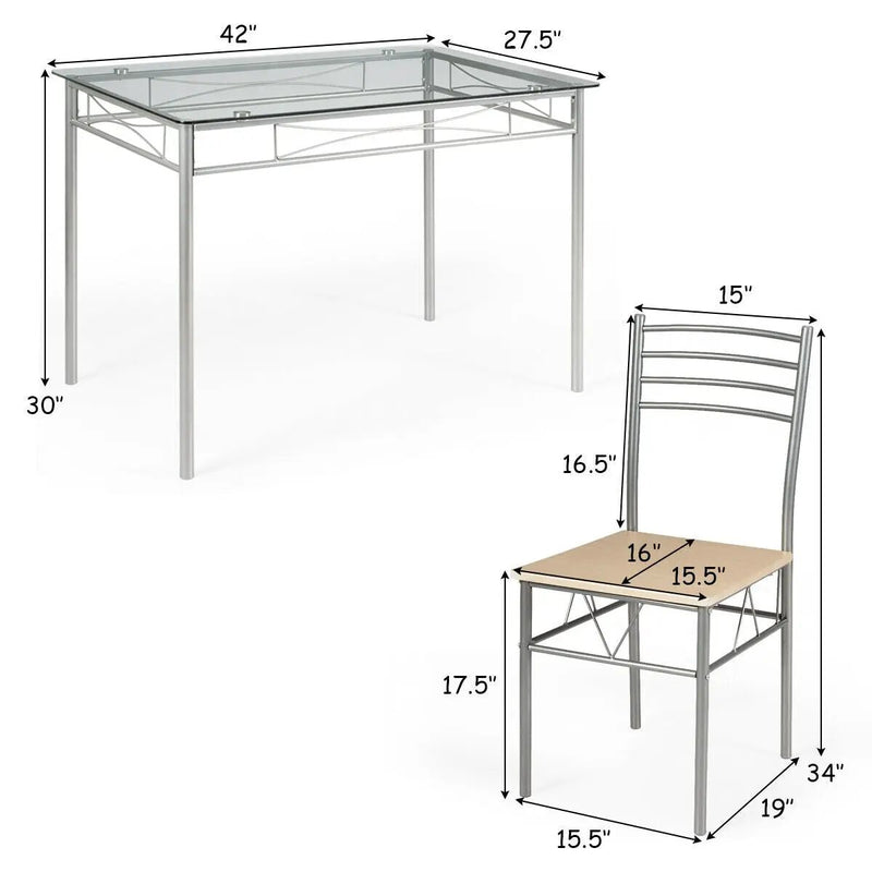 5 Pieces Dining Set Glass Table and 4 Chairs by DirectDeals