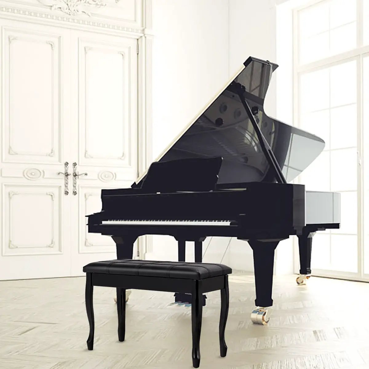 Solid Wood PU Leather Piano Bench with Storage by DirectDeals