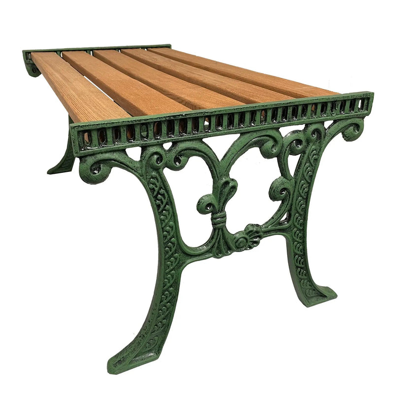 Cast Aluminum and Wood Antique Green Ornate Rectangular Coffee Table by Sharicks