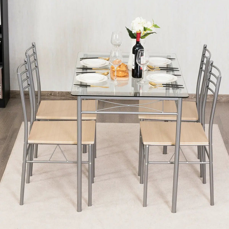 5 Pieces Dining Set Glass Table and 4 Chairs by DirectDeals