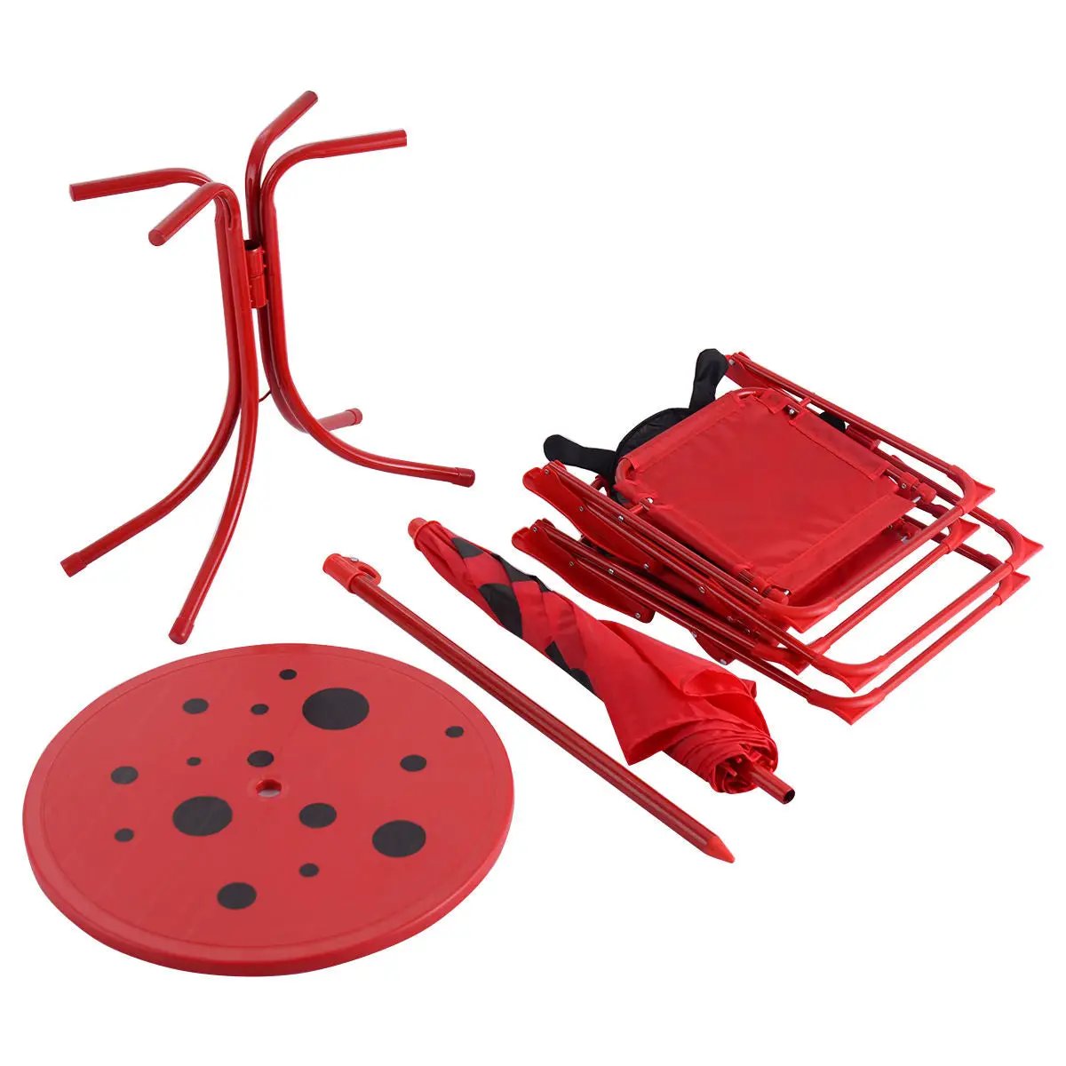 Kids Patio Folding Table and Chairs Set Beetle with Umbrella by DirectDeals