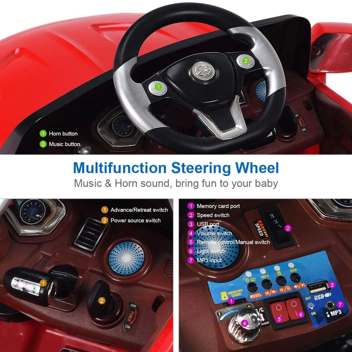 6V Kids Remote Control Battery Powered LED Lights Riding Car-Red by DirectDeals