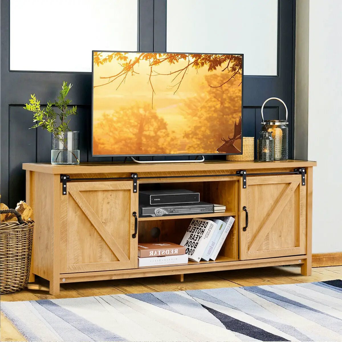 TV Stand Media Center Console Cabinet with Sliding Barn Door by DirectDeals