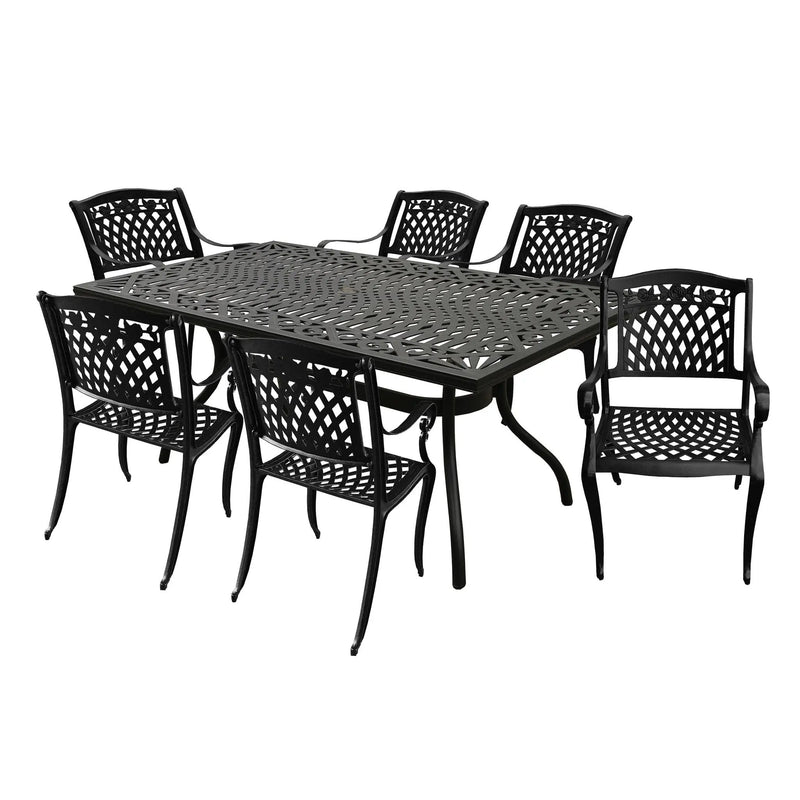 Outdoor Aluminum 7pc Black Rectangular Patio Dining Set and Six Chairs by Sharicks
