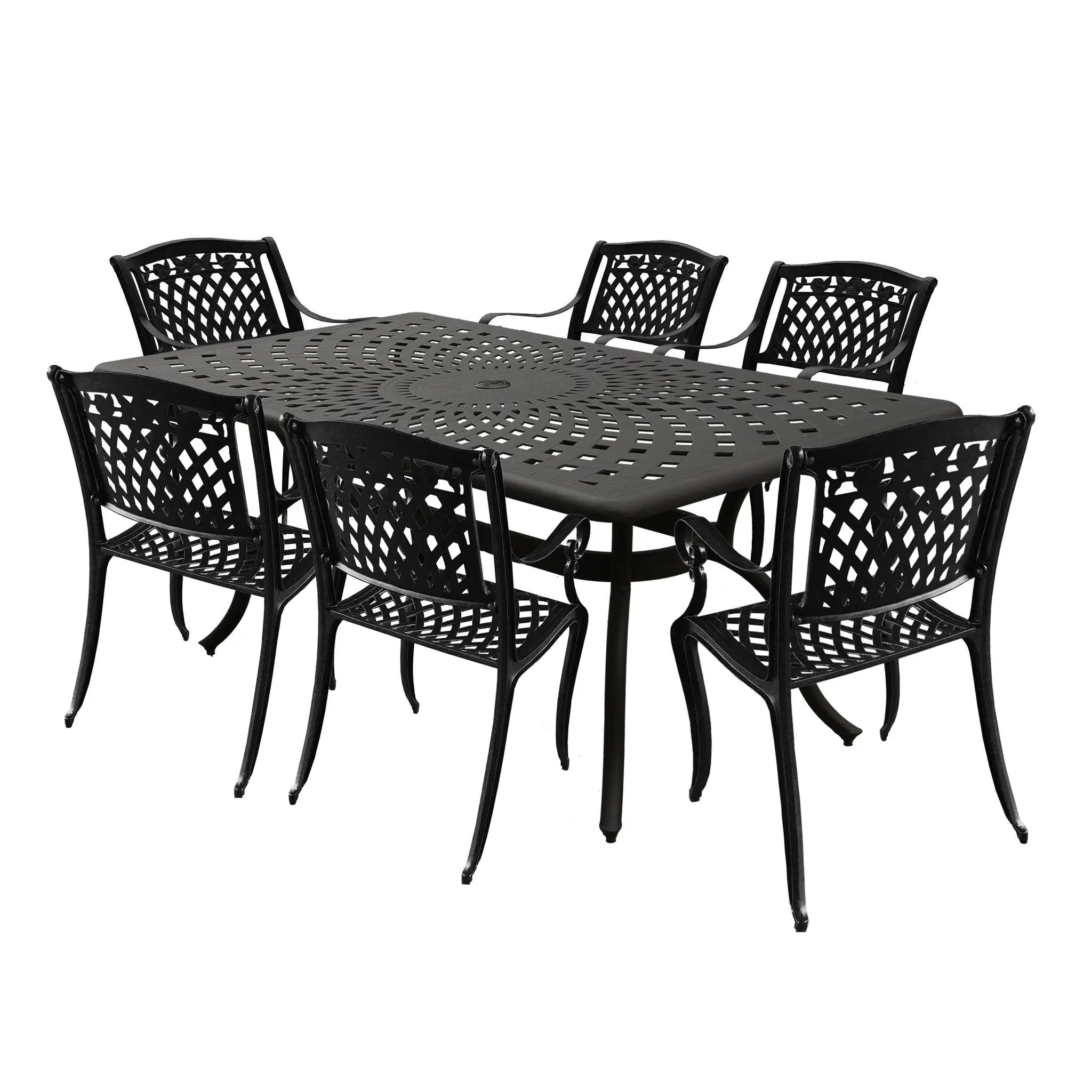 Outdoor Aluminum 7pc Black Rectangular Patio Dining Set and Six Chairs by Sharicks