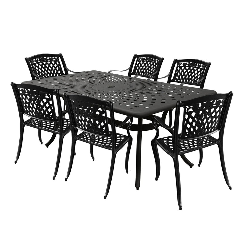 Outdoor Aluminum 7pc Black Rectangular Patio Dining Set and Six Chairs by Sharicks