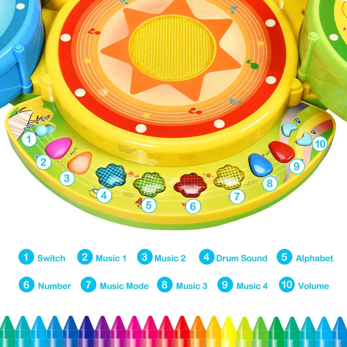 Kids Electric Jazz Drum Set with Stool Microphone and LED Light by DirectDeals