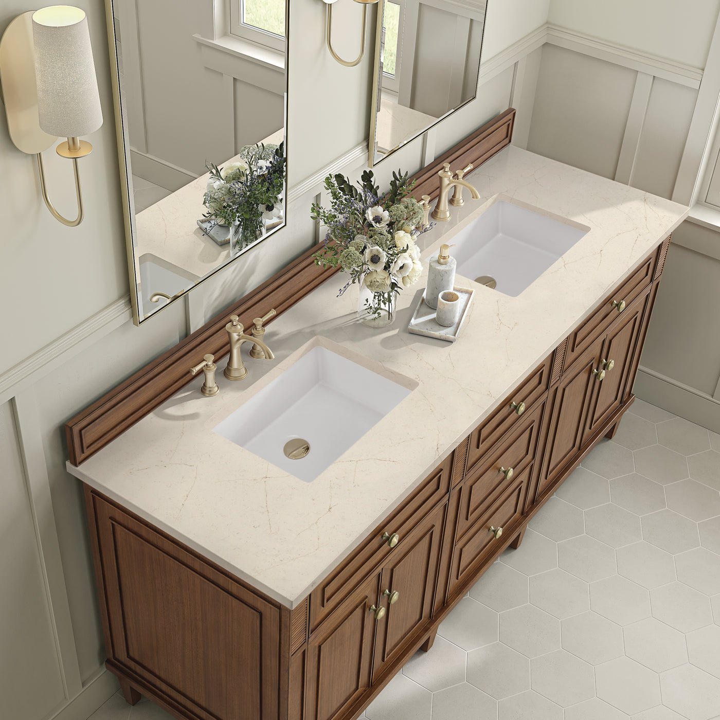 James Martin Lorelai 72" Double Bathroom Vanity, Mid-Century Walnut by James Martin