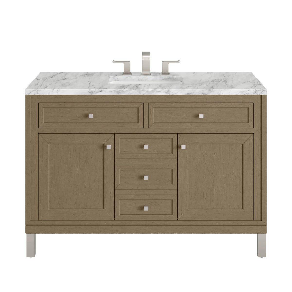 James Martin Chicago 48" Single Bathroom Vanity, Walnut Whisper with Carrara White countertop
