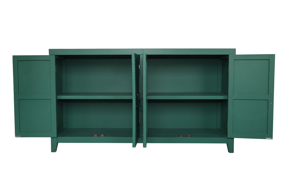 59in Green Accent Cabinet with 4 Doors - Mid Century Modern Buffet - Dark Green, photo 10 of 15