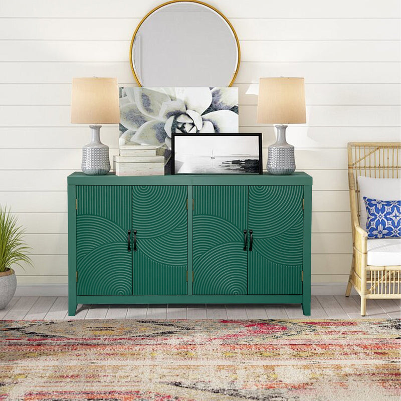 59in Green Accent Cabinet with 4 Doors - Mid Century Modern Buffet - Dark Green, photo 2 of 15