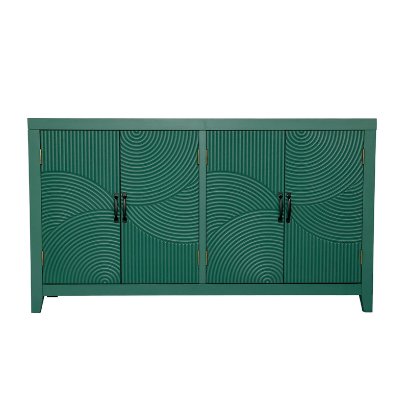 59in Green Accent Cabinet with 4 Doors - Mid Century Modern Buffet - Dark Green, photo 6 of 15