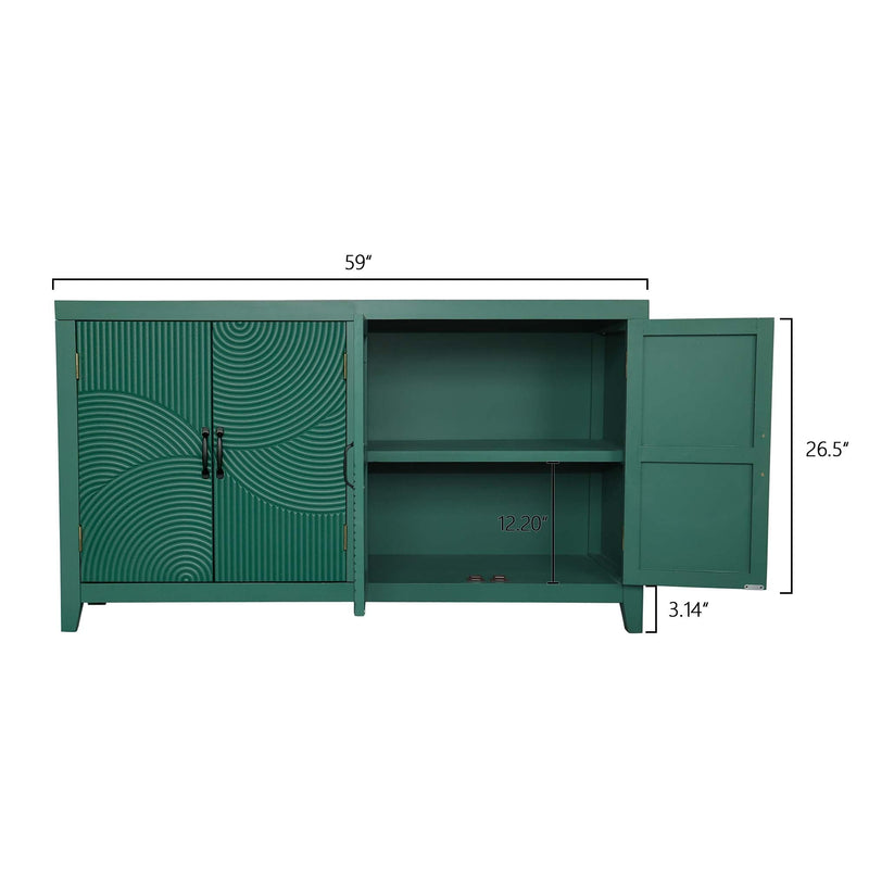 59in Green Accent Cabinet with 4 Doors - Mid Century Modern Buffet - Dark Green, photo 7 of 15