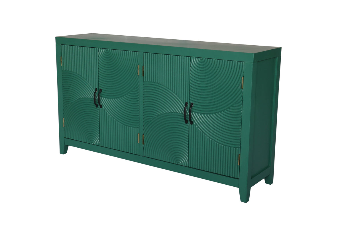 59in Green Accent Cabinet with 4 Doors - Mid Century Modern Buffet - Dark Green, photo 8 of 15